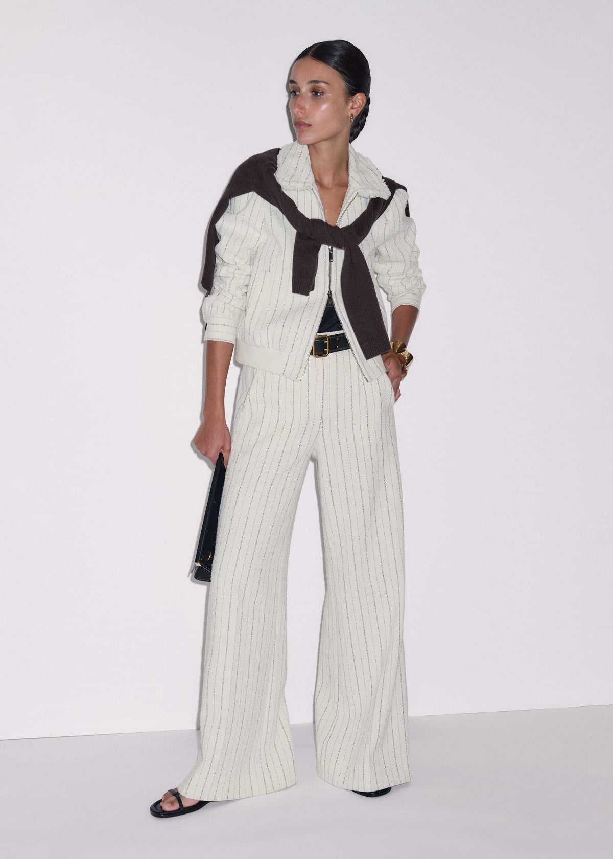 ME+EM Ivory Stripe Bomber Jacket