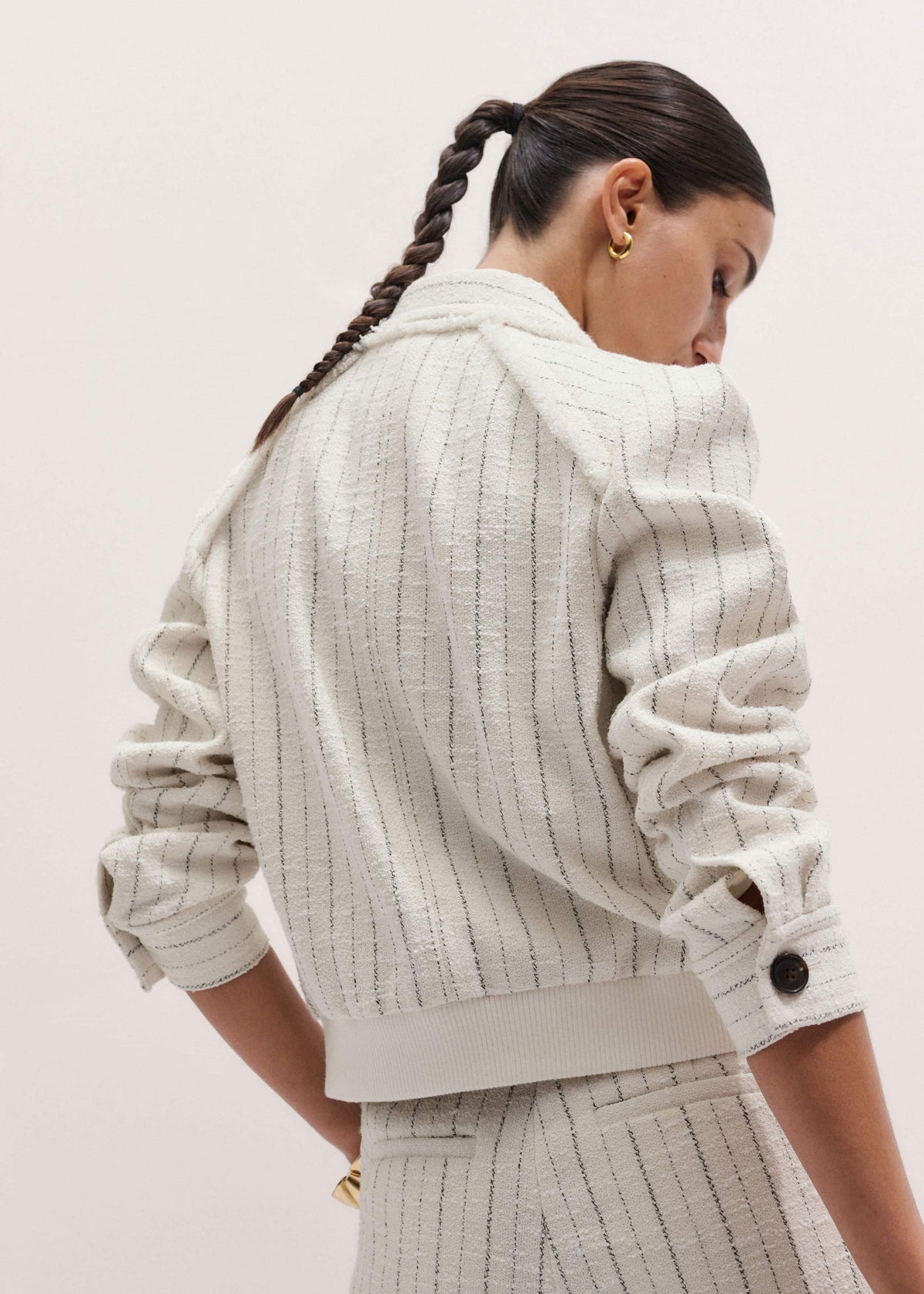 ME+EM Ivory Stripe Bomber Jacket