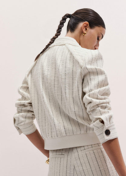 ME+EM Ivory Stripe Bomber Jacket