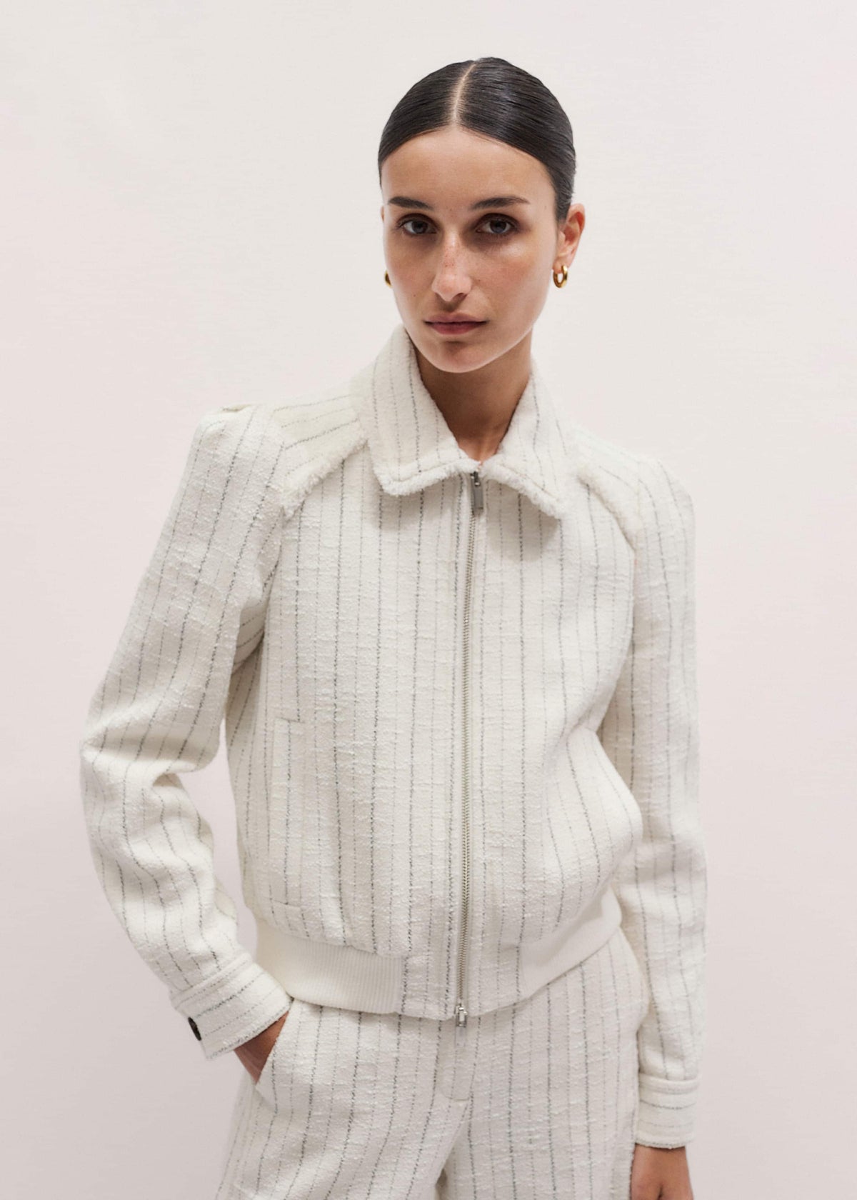 ME+EM Ivory Stripe Bomber Jacket