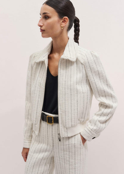 ME+EM Ivory Stripe Bomber Jacket