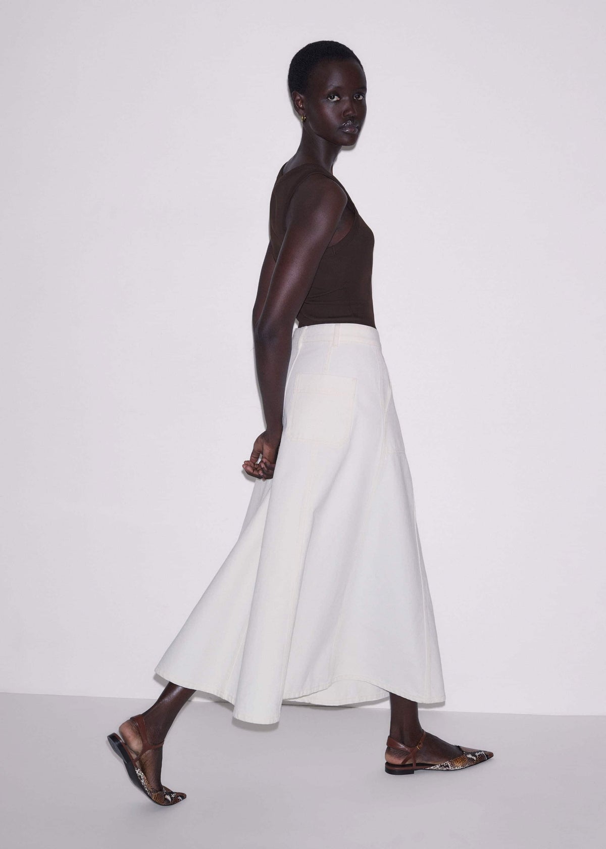 ME+EM White Panelled A-Line Maxi Skirt