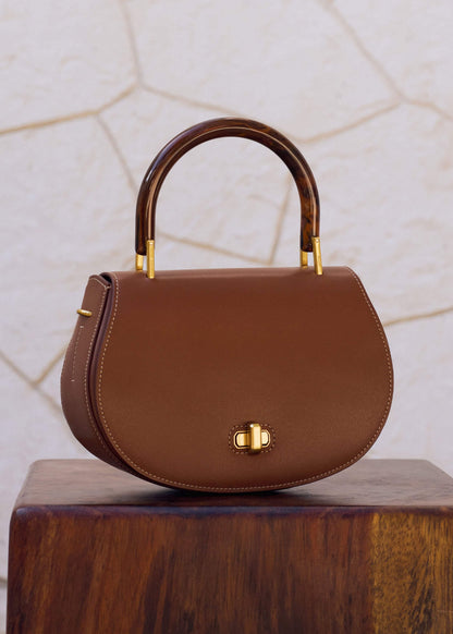 ME+EM Dark Tan Resin Top Handle Structured Saddle Bag