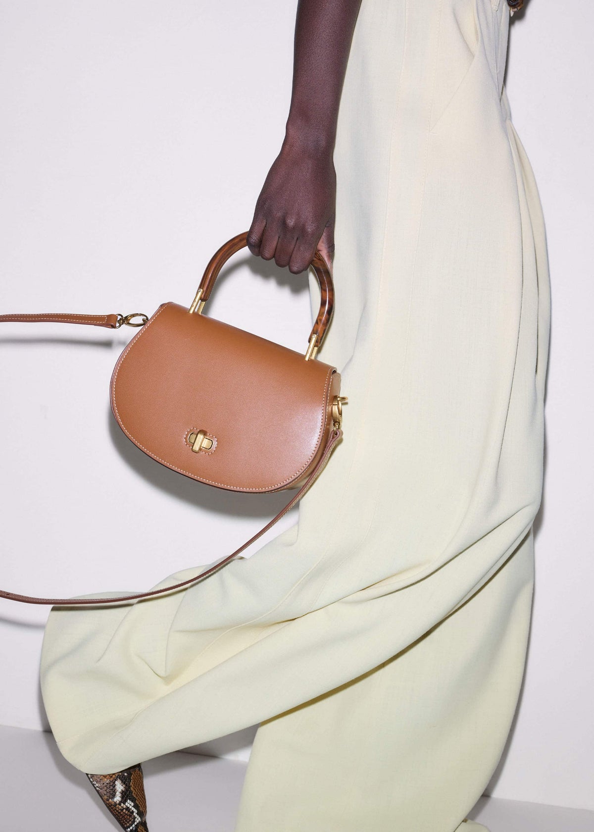 ME+EM Dark Tan Resin Top Handle Structured Saddle Bag