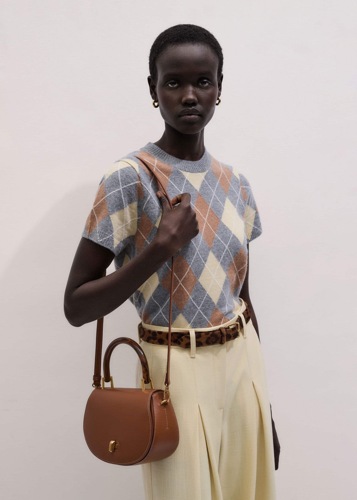 ME+EM Dark Tan Resin Top Handle Structured Saddle Bag