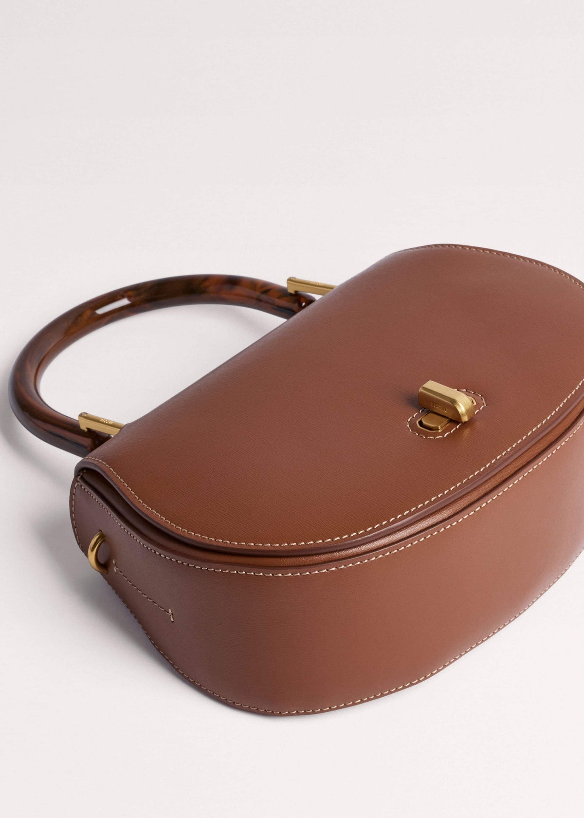 ME+EM Dark Tan Resin Top Handle Structured Saddle Bag