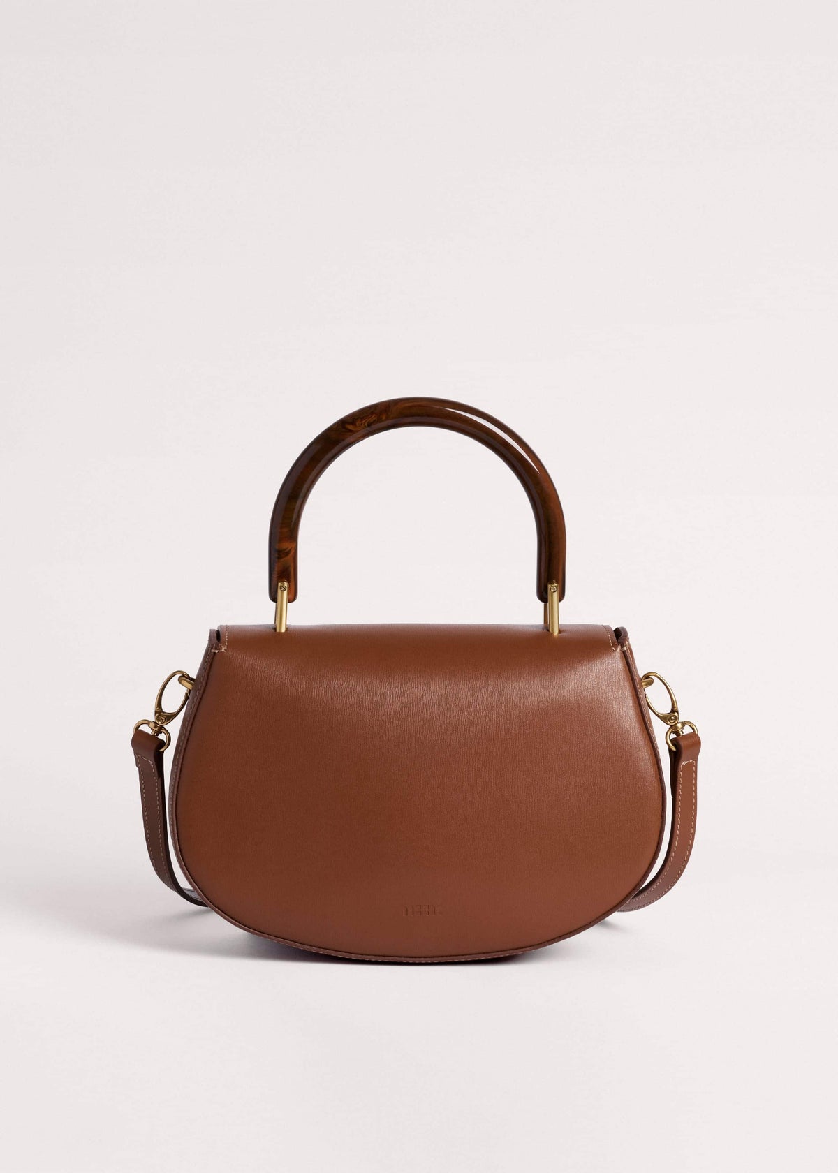 ME+EM Dark Tan Resin Top Handle Structured Saddle Bag