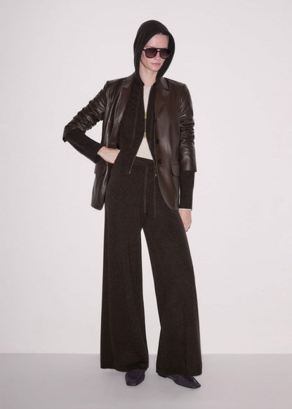 ME+EM Brown Cashmere Straight Hoodie + Wide-Leg Pant Knitted Co-ord