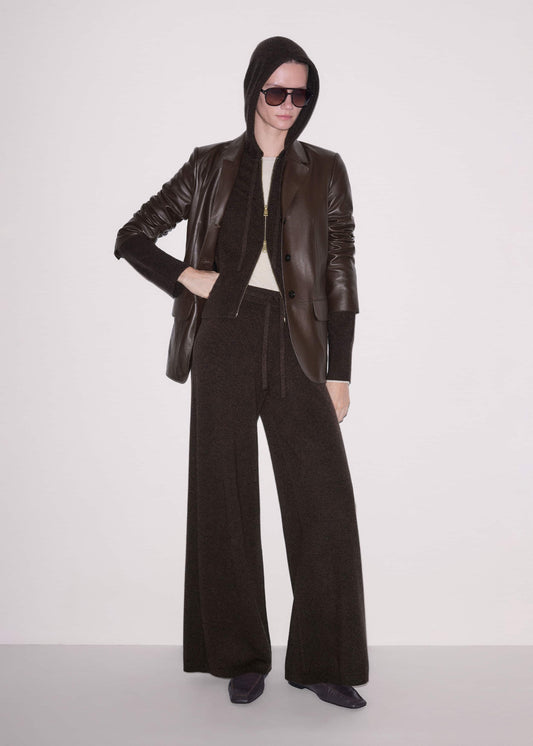ME+EM Brown Cashmere Straight Hoodie + Wide-Leg Pant Knitted Co-ord