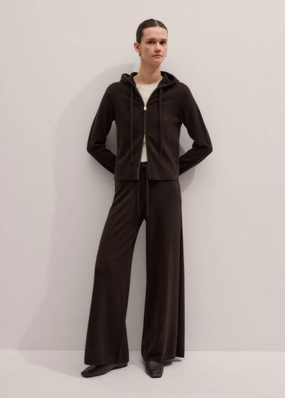 ME+EM Brown Cashmere Straight Hoodie + Wide-Leg Pant Knitted Co-ord