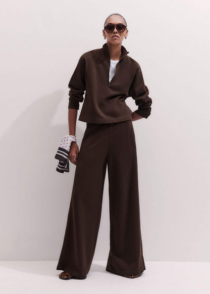 ME+EM Brown High Zip Neck Crop Top + Wide-Leg Track Pant Co-ord