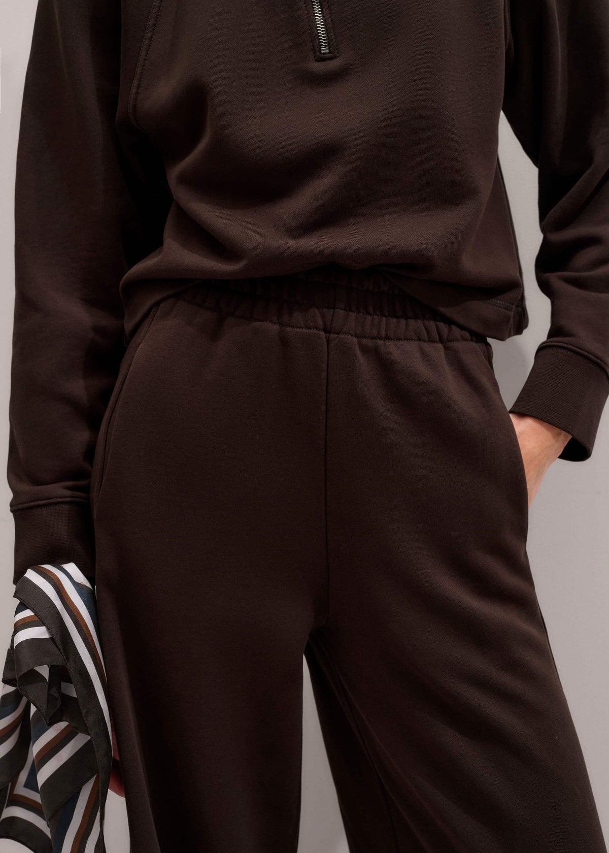 ME+EM Brown High Zip Neck Crop Top + Wide-Leg Track Pant Co-ord