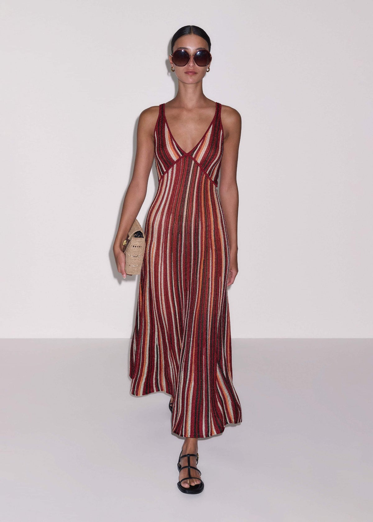 ME+EM Red Metallic Knit Maxi Dress