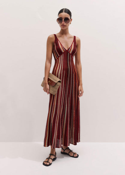 ME+EM Red Metallic Knit Maxi Dress