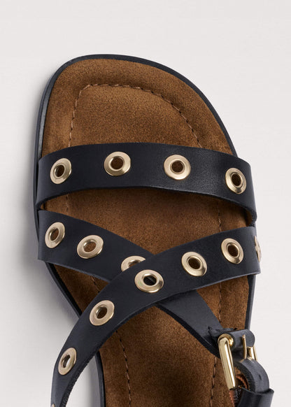 ME+EM Black Eyelet Stud Sandal