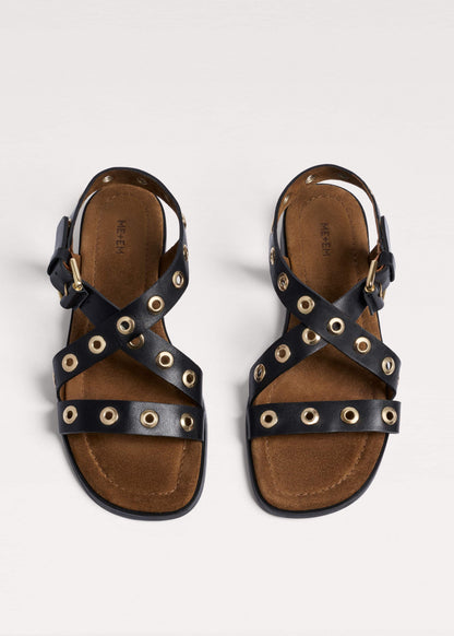 ME+EM Black Eyelet Stud Sandal