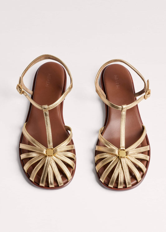 ME+EM Gold Caged T-Bar Sandal