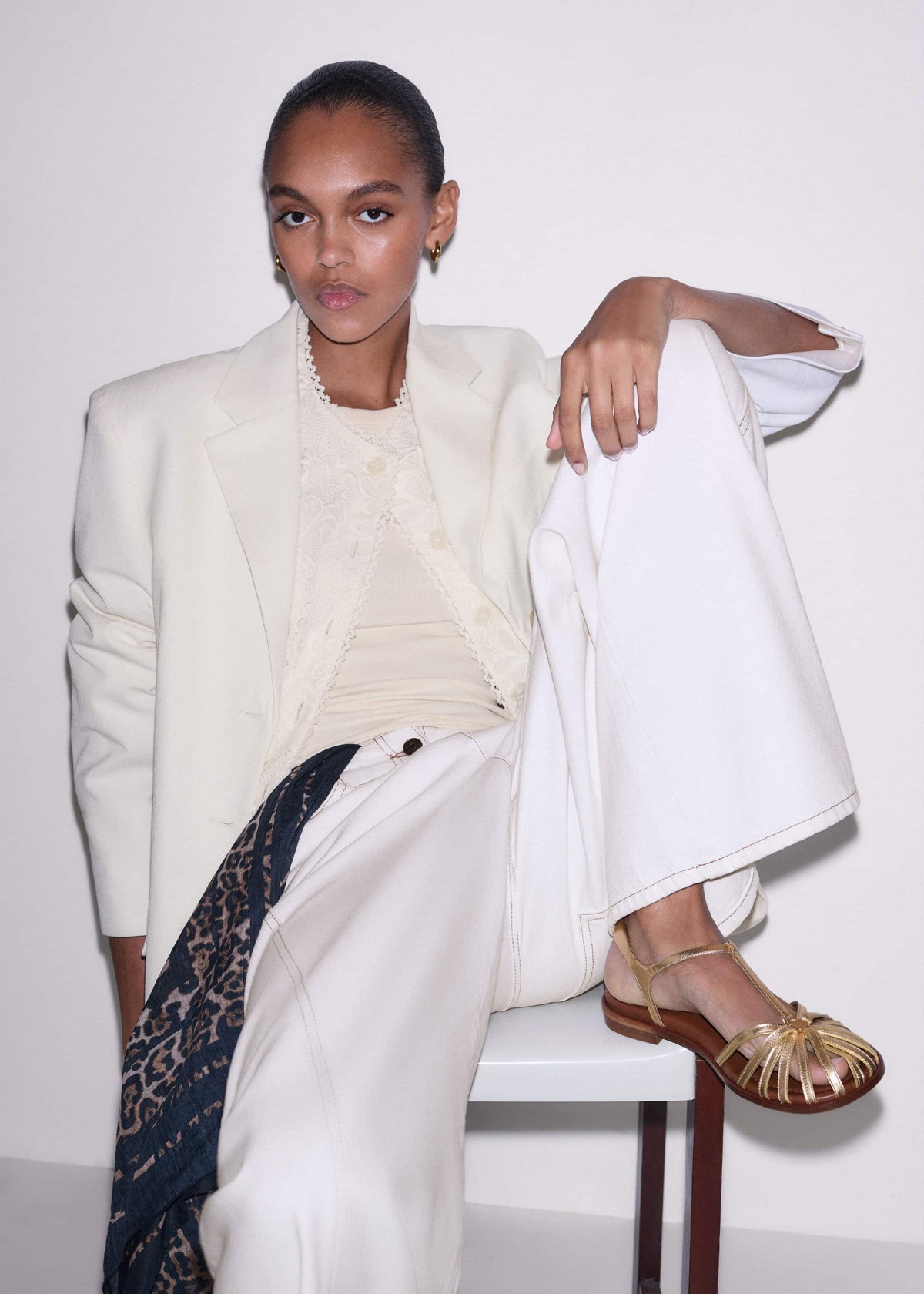 ME+EM Gold Caged T-Bar Sandal