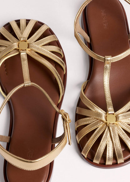ME+EM Gold Caged T-Bar Sandal