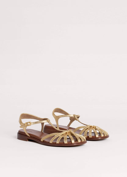 ME+EM Gold Caged T-Bar Sandal