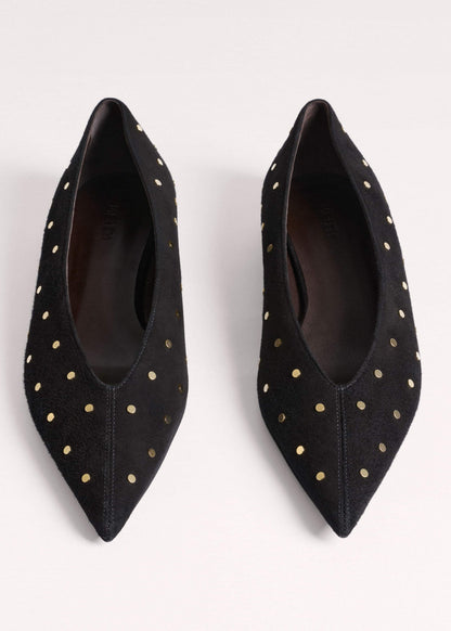 ME+EM Black Suede Stud Point Flat