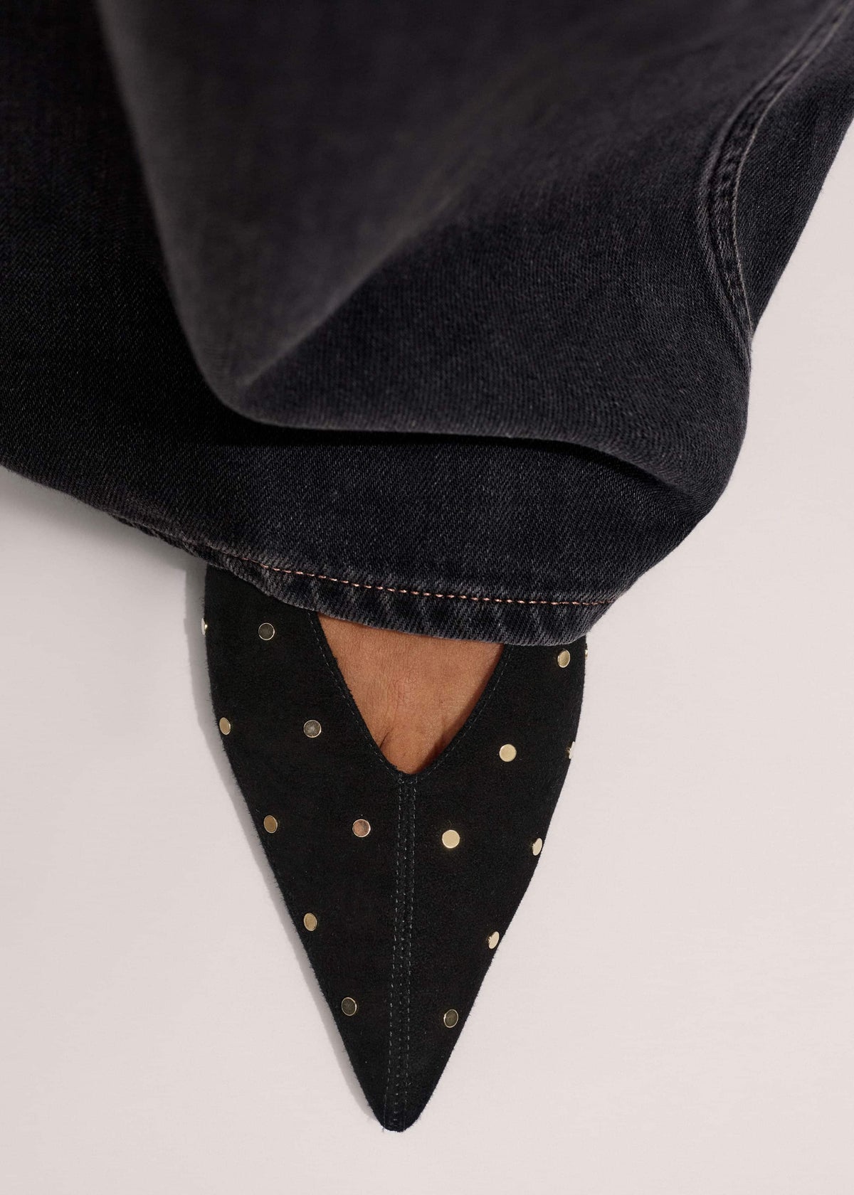 ME+EM Black Suede Stud Point Flat