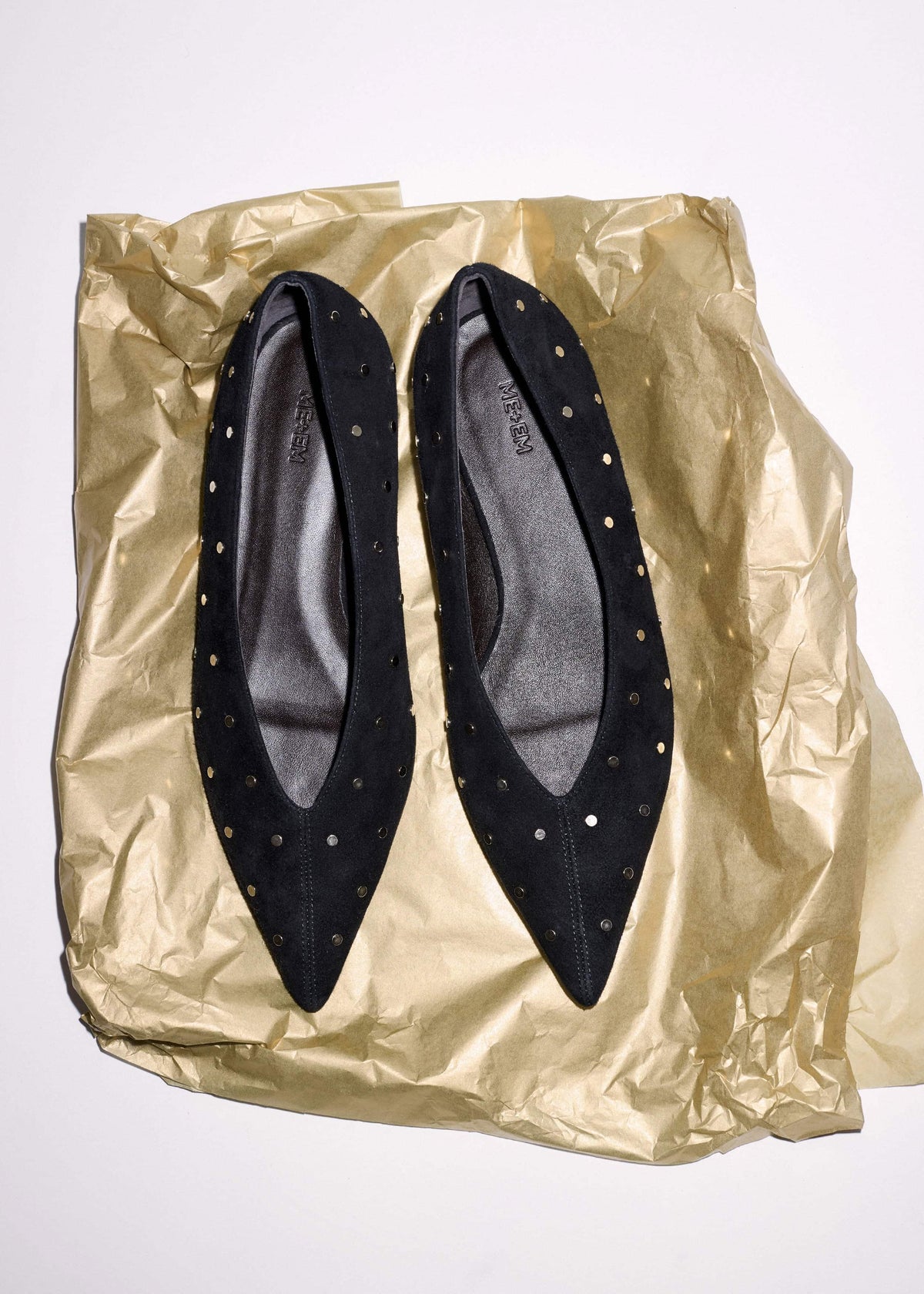 ME+EM Black Suede Stud Point Flat
