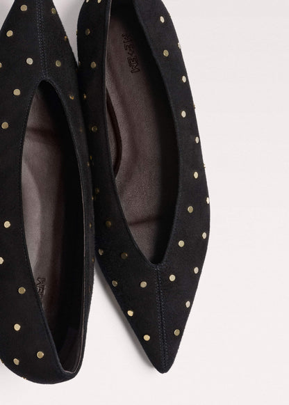 ME+EM Black Suede Stud Point Flat