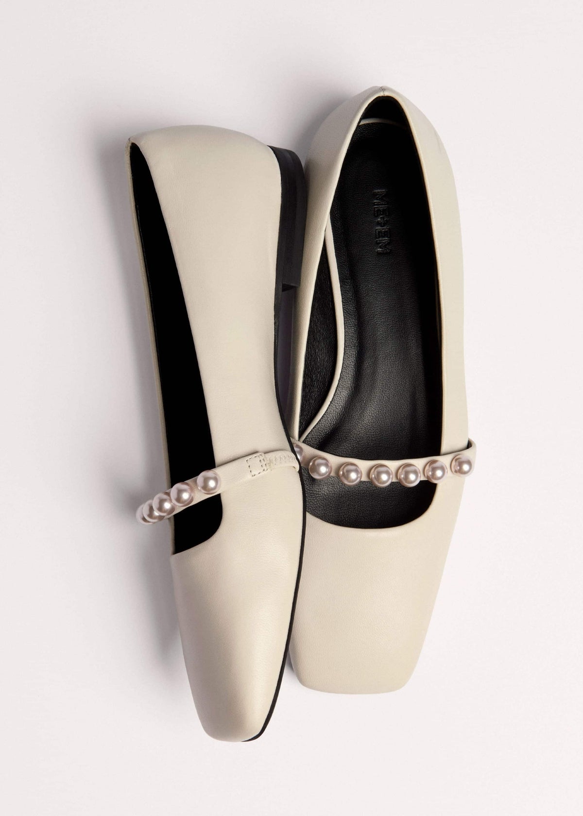 ME+EM Off White Faux Pearl Square Toe Ballerina Flat