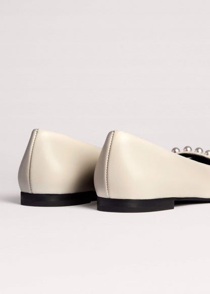 ME+EM Off White Faux Pearl Square Toe Ballerina Flat