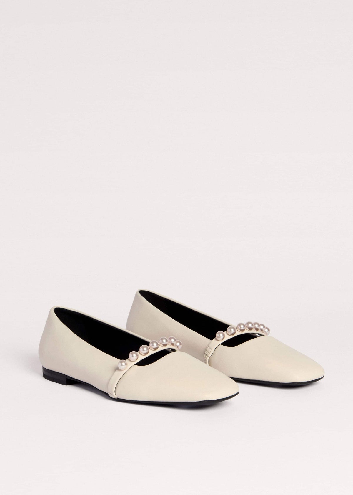 ME+EM Off White Faux Pearl Square Toe Ballerina Flat