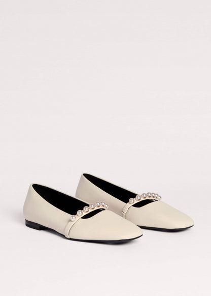 ME+EM Off White Faux Pearl Square Toe Ballerina Flat