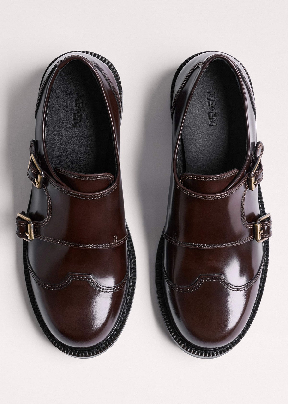 ME+EM Brown Leather Double Buckle Shoe