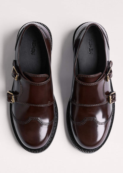 ME+EM Brown Leather Double Buckle Shoe