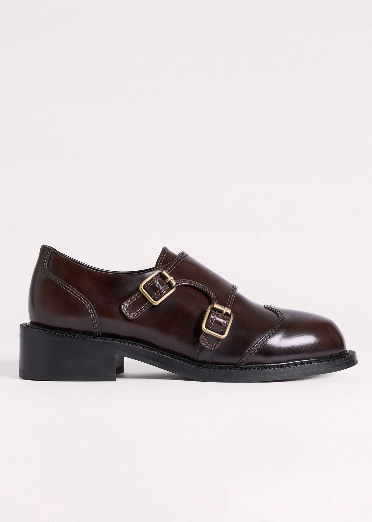 ME+EM Brown Leather Double Buckle Shoe