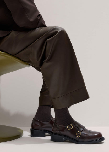 ME+EM Brown Leather Double Buckle Shoe