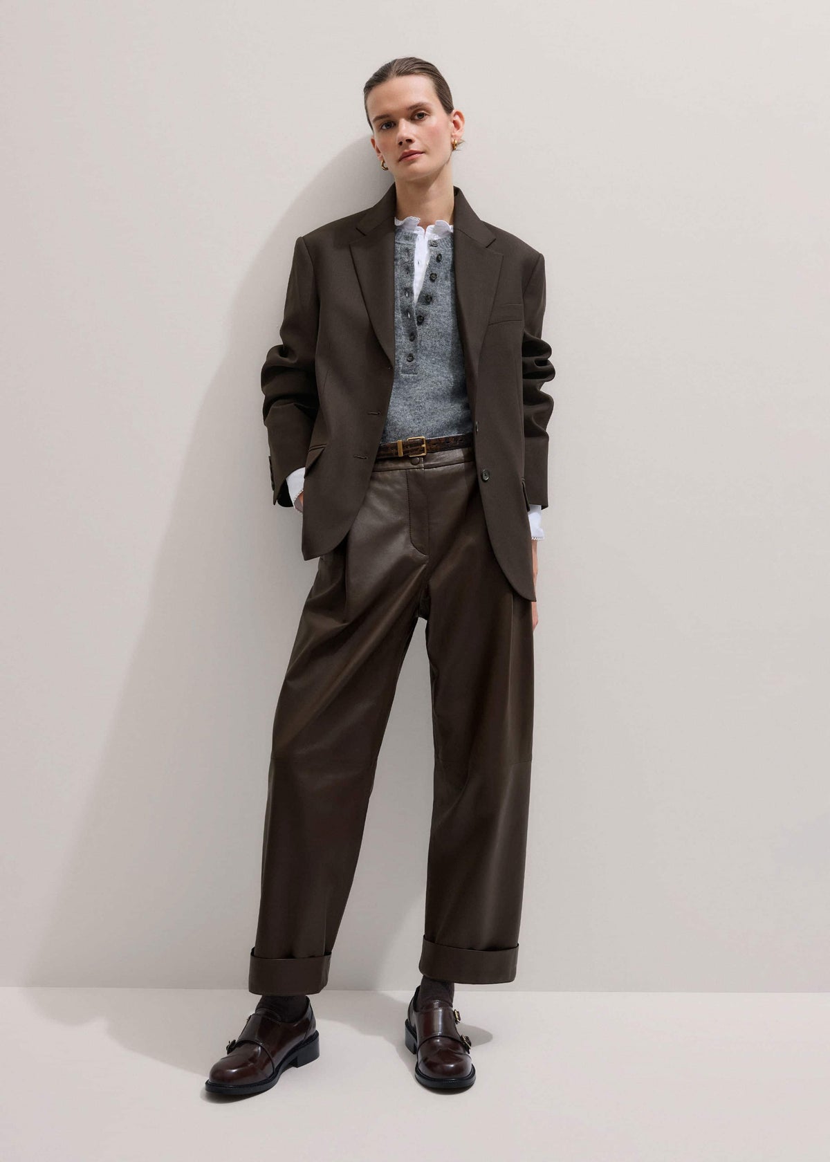 ME+EM Brown Leather Double Buckle Shoe