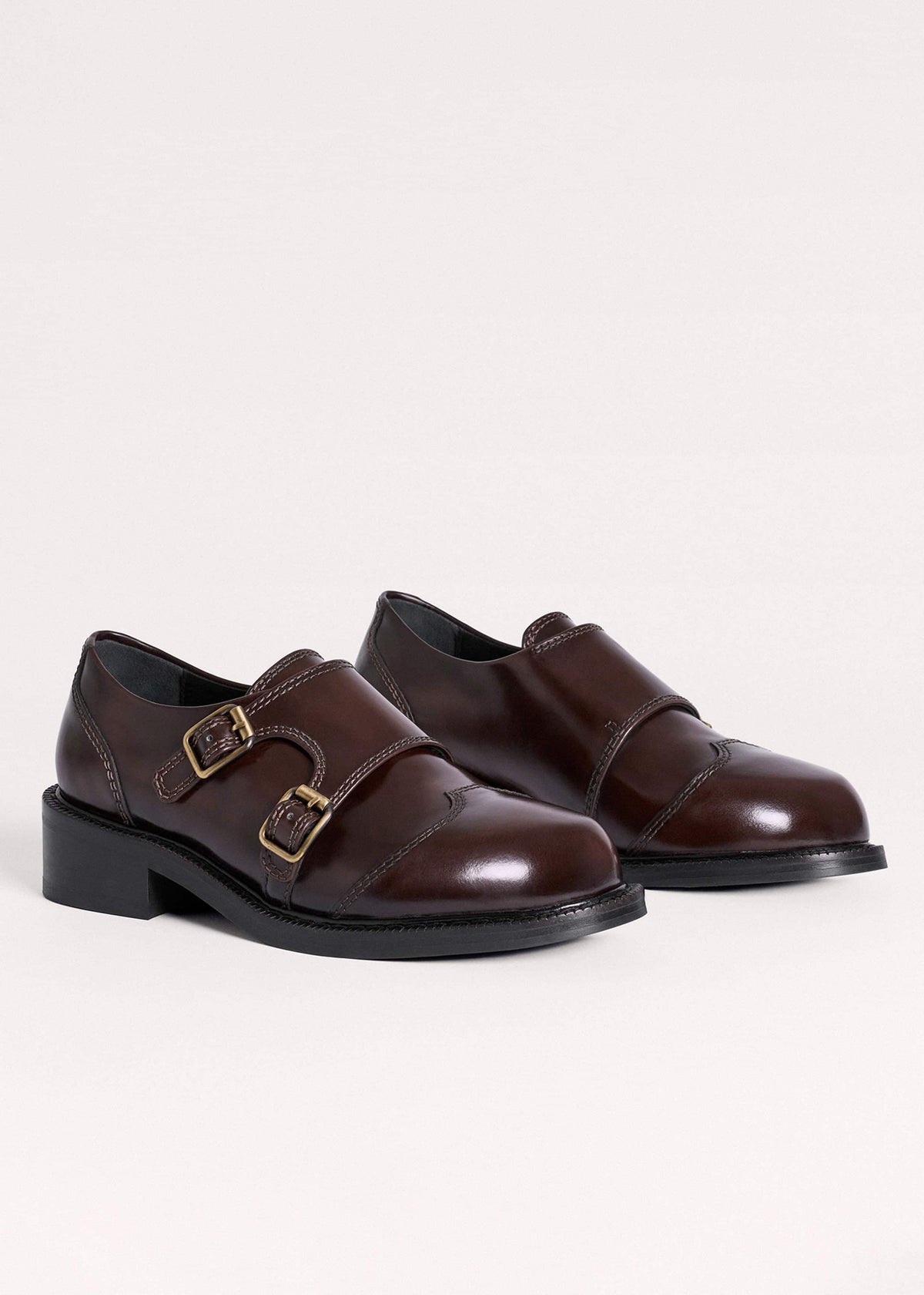 ME+EM Brown Leather Double Buckle Shoe