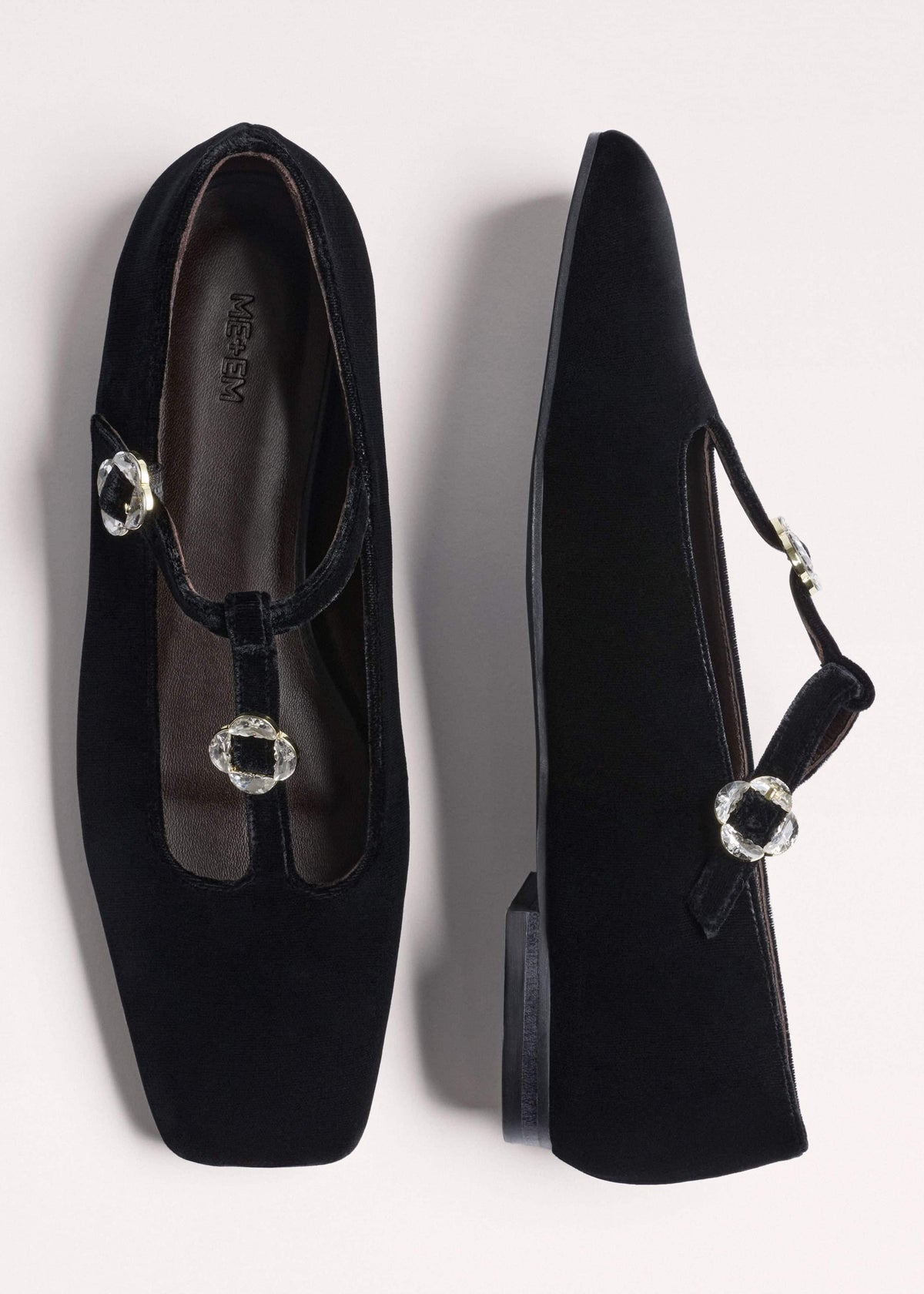 ME+EM Black Square Toe T-Bar Flat