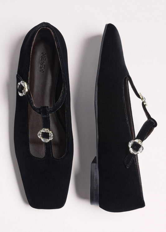 ME+EM Black Square Toe T-Bar Flat