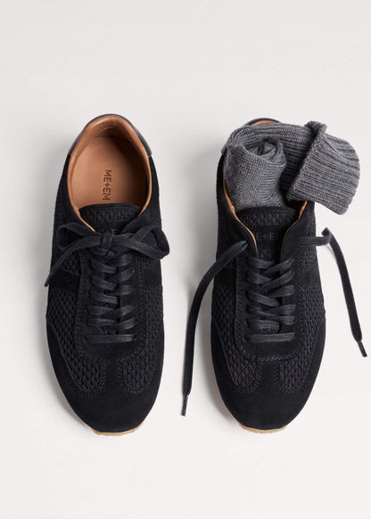 ME+EM Black Mesh Retro Runner Sneaker