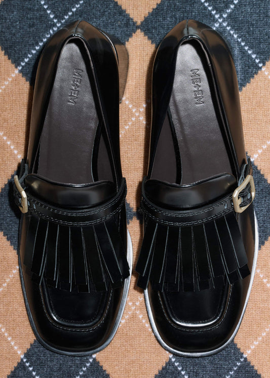 ME+EM Black Fringe Block Heel Loafer