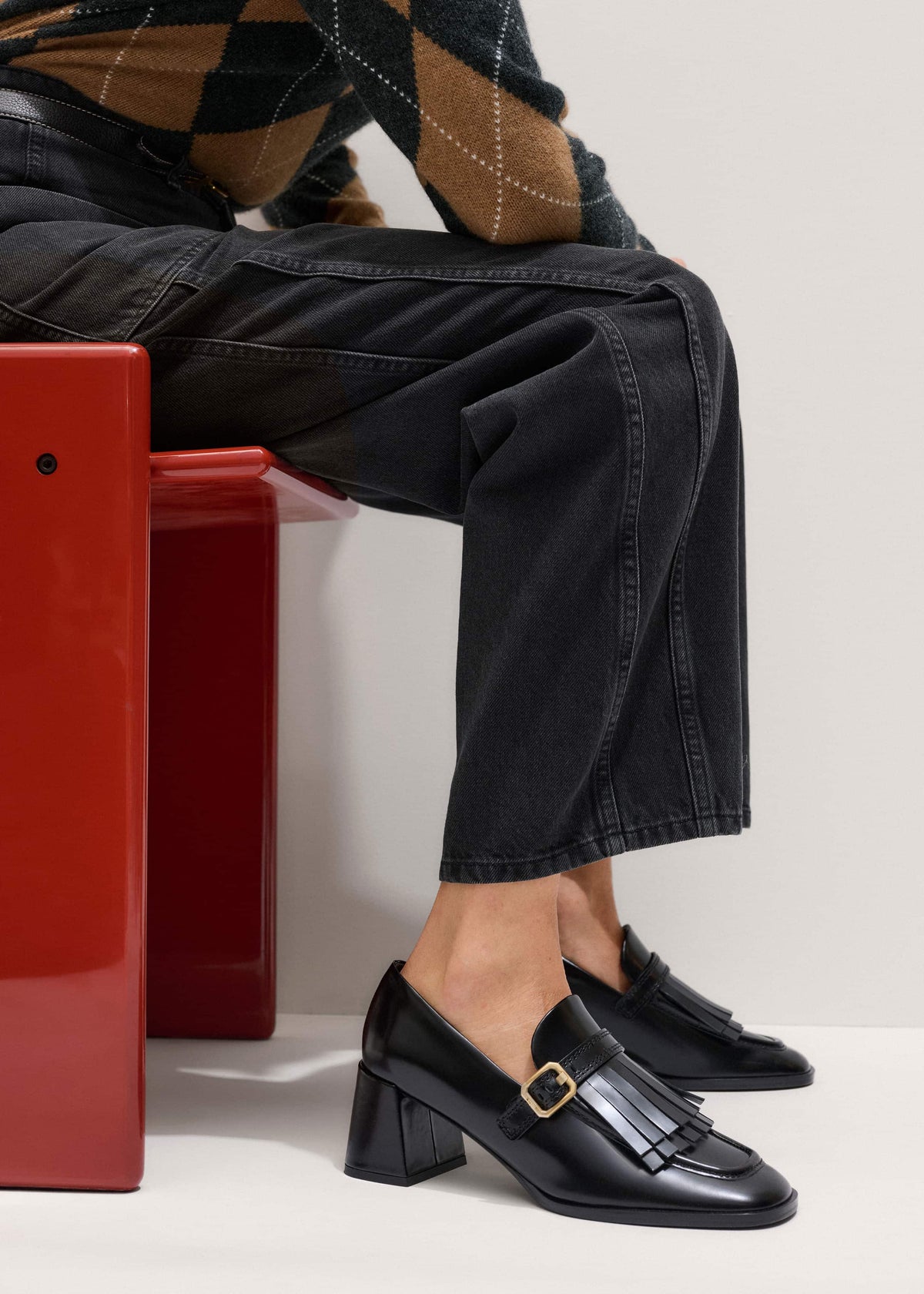 ME+EM Black Fringe Block Heel Loafer