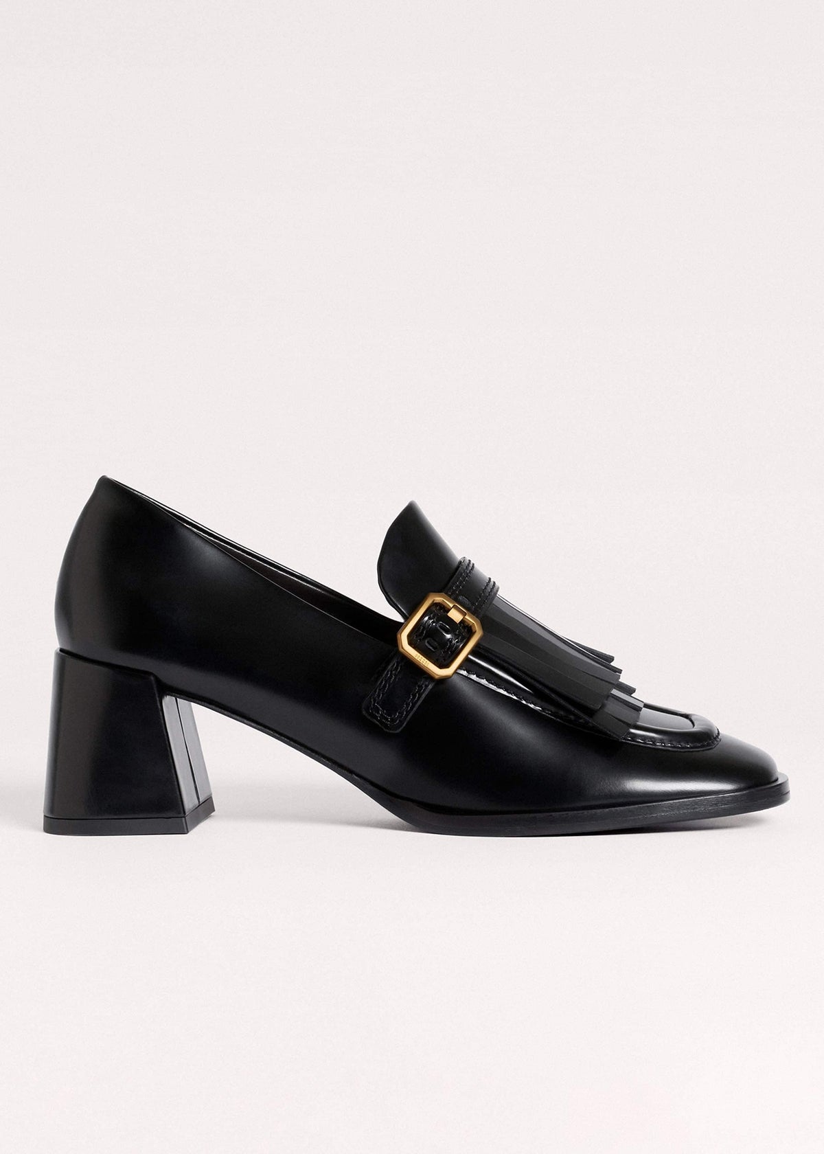 ME+EM Black Fringe Block Heel Loafer