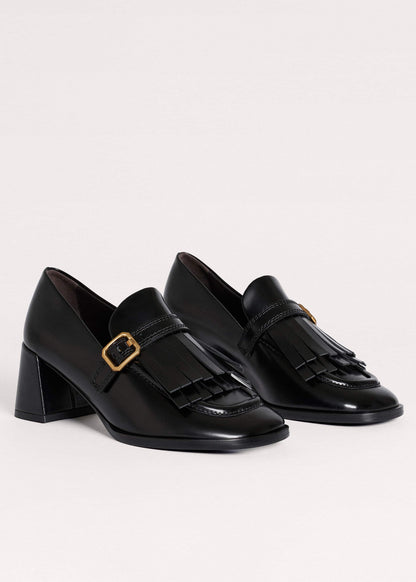 ME+EM Black Fringe Block Heel Loafer
