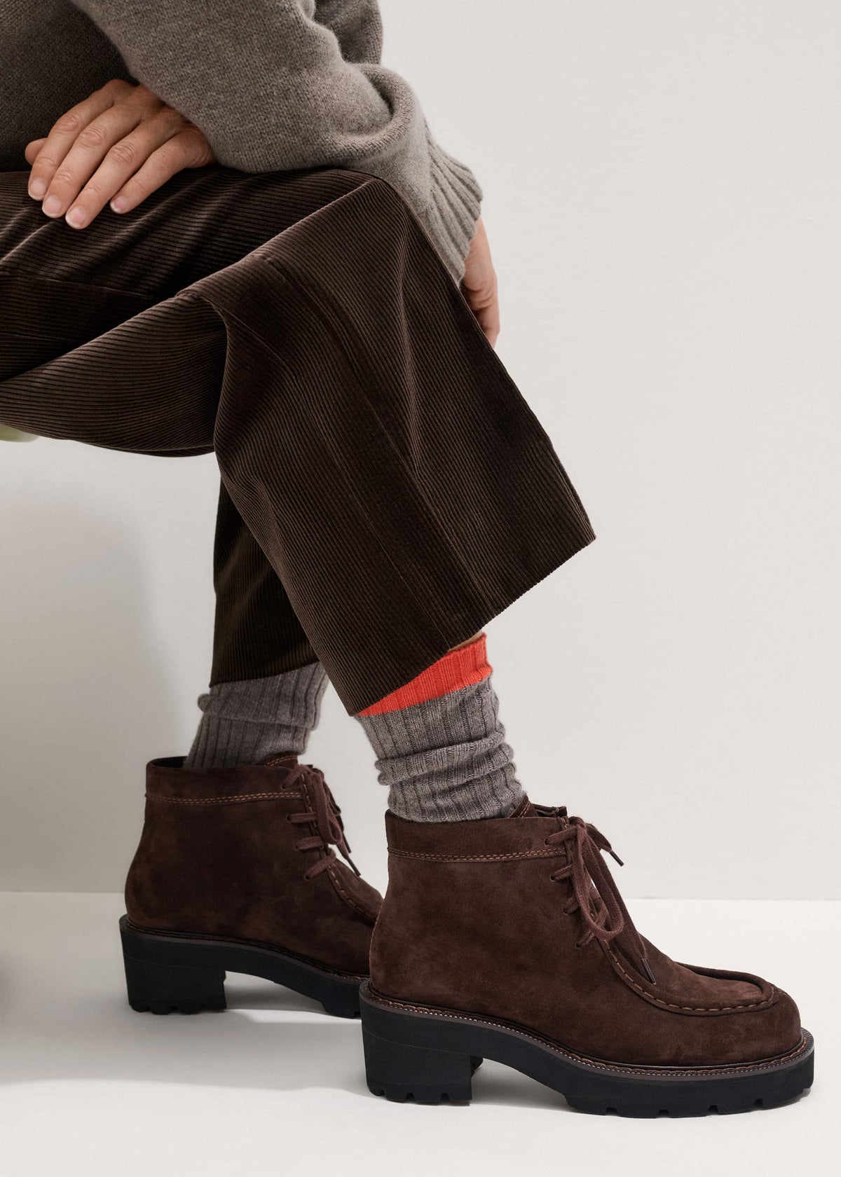 ME+EM Brown Chunky Lace Up Ankle Boot