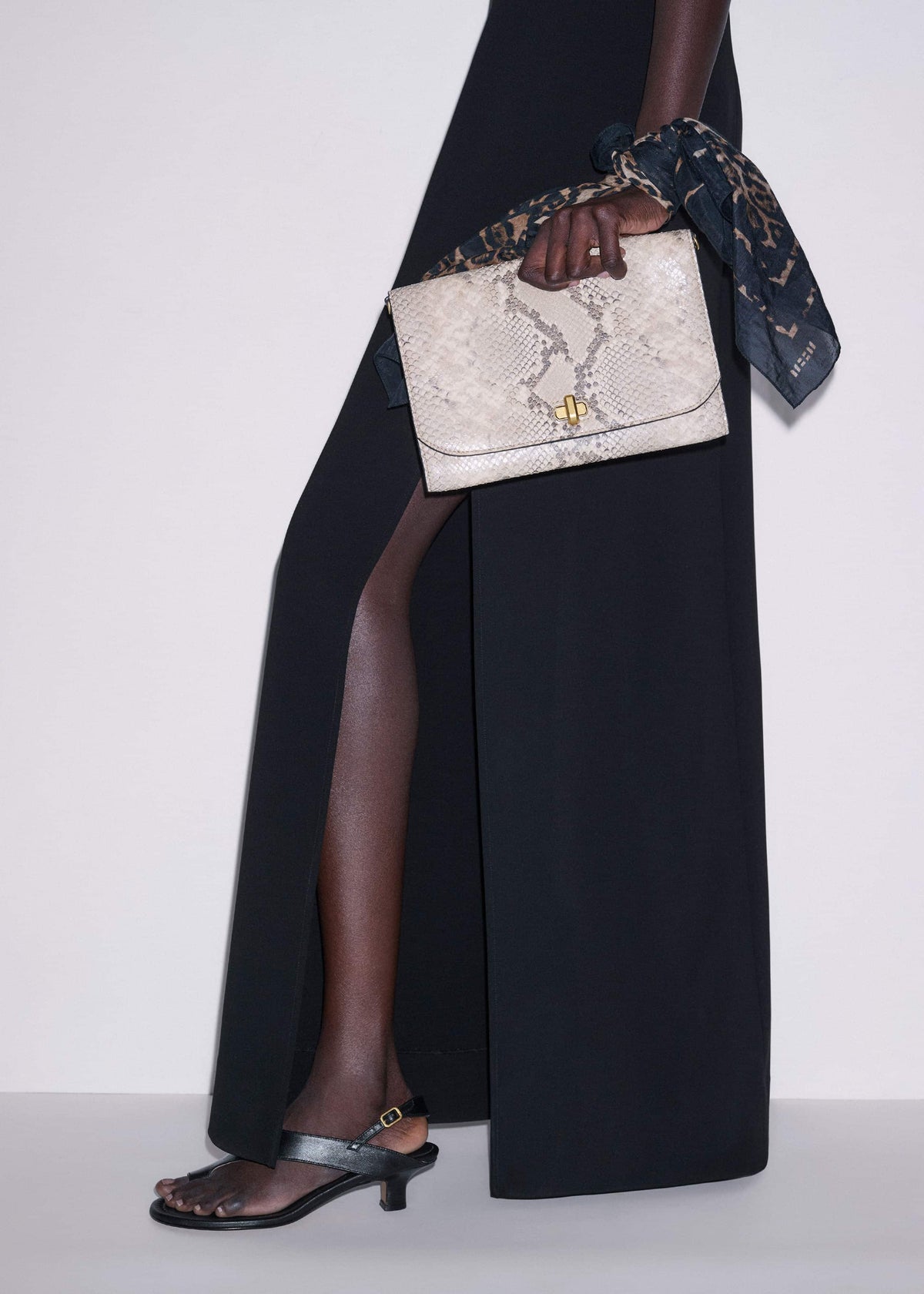 ME+EM Gray Snake Print Clutch Bag