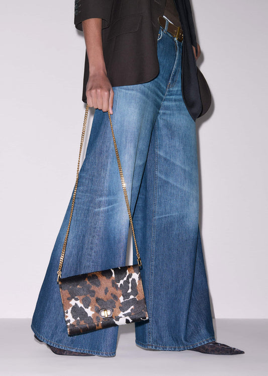 ME+EM Brown Leather Cow Print Envelope Clutch Bag