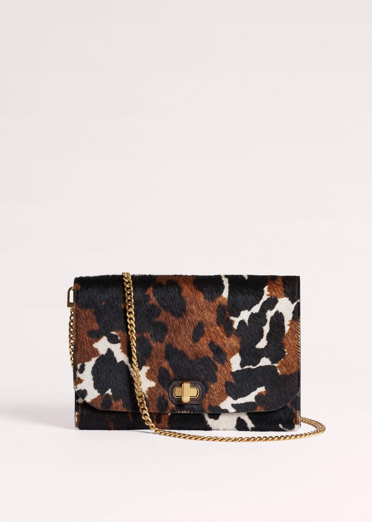 ME+EM Brown Leather Cow Print Envelope Clutch Bag