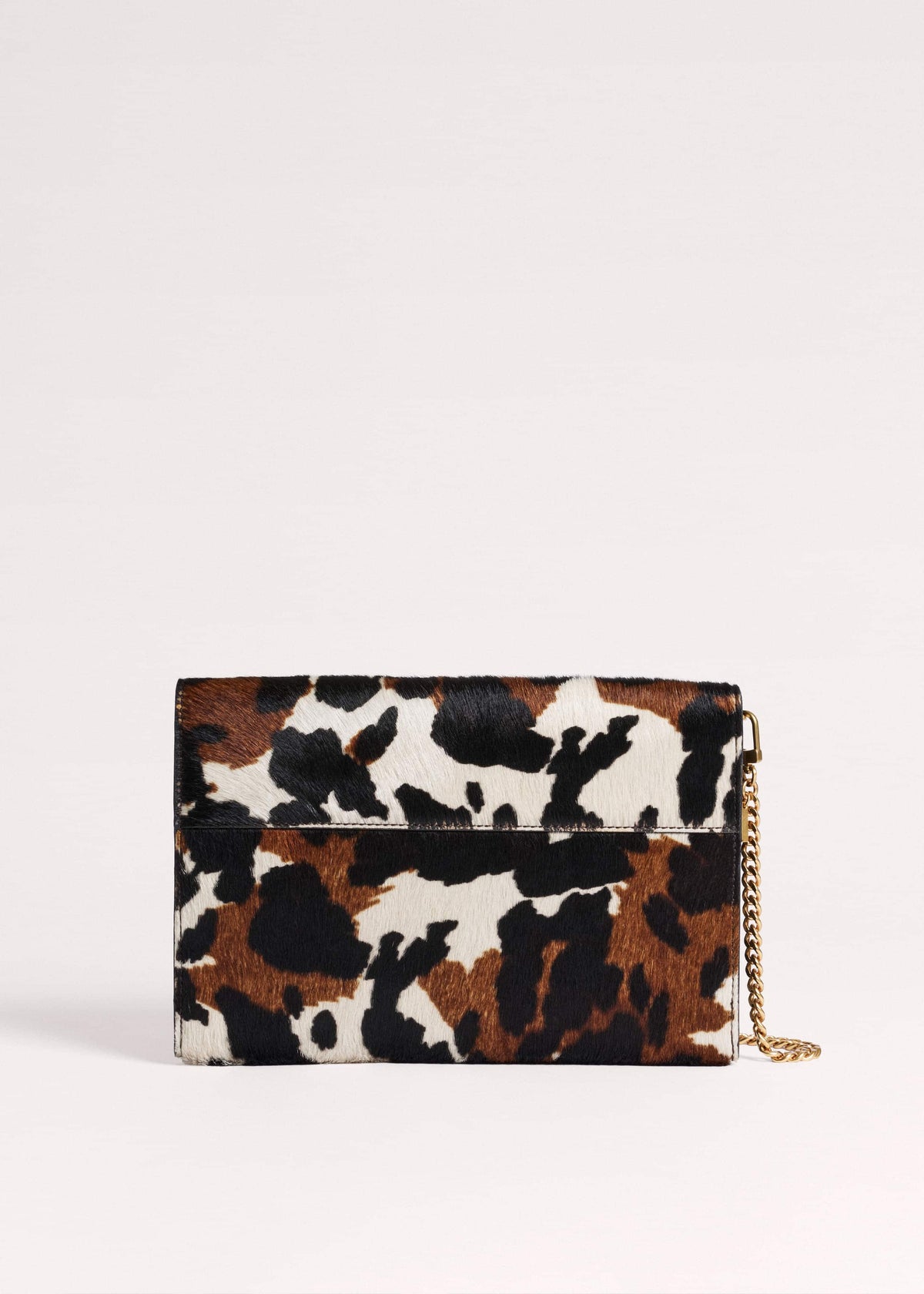 ME+EM Brown Leather Cow Print Envelope Clutch Bag
